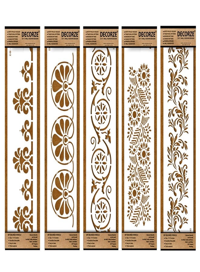 Decorze Plastic Stencils for Border Art, Wall Painting, Room Wall Decoration (Set of 5)